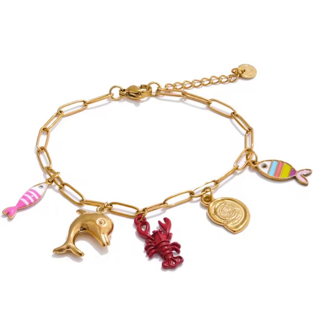 Gold and Pink Charm Jewelry Bracelet